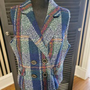 CABI Tweed Wool Plaid Size Large Multicolor Vest